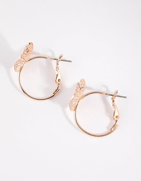 Rose Gold Butterfly Huggie Hoop Earrings
