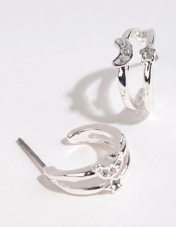 Star and Moon Double Huggie Earrings