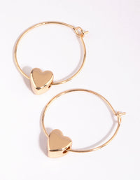 Gold Threaded Heart Charm Huggie Hoop Earrings - link has visual effect only