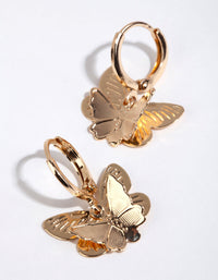 Gold Double Butterfly Stamp Huggie Earrings - link has visual effect only