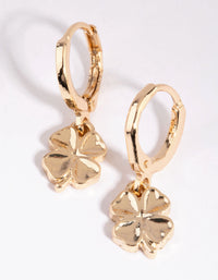 Gold Four Leaf Clover Huggie Hoop Earrings - link has visual effect only