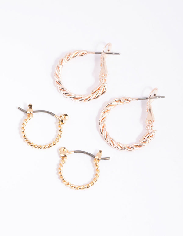 Mixed Metal Rope Twist Hoop Earring Set