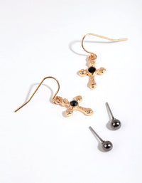 Black Ball and Cross Stud and Drop Earring Pack - link has visual effect only