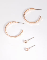 Rose Gold Textured Hoop Earring Set - link has visual effect only