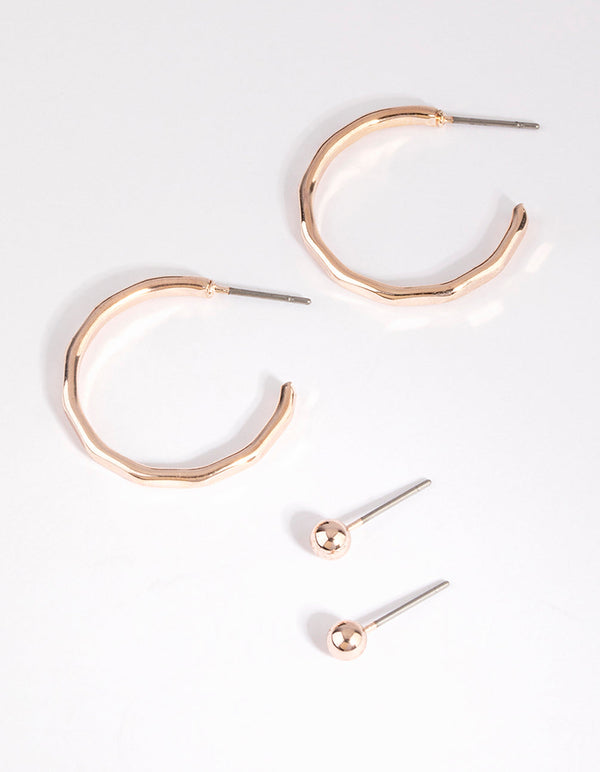 Rose Gold Textured Hoop Earring Set