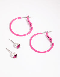 Pink Diamante Stud and Hoop Earring Set - link has visual effect only