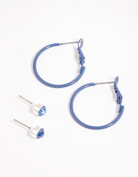Blue Diamante Stud and Hoop Earring Set - link has visual effect only