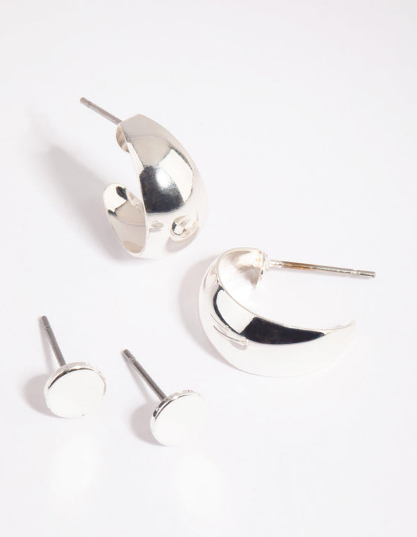 Silver Mini Disc Stud and Hoop Earrings