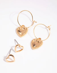 Gold Heart Hoop and Stud Earring Set - link has visual effect only