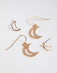 Gold Moon Stud and Drop Earring Pack - link has visual effect only
