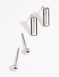 Rhodium Bar and Stud Earring Set - link has visual effect only