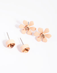 Pink Diamante and Flower Stud Earring Set - link has visual effect only