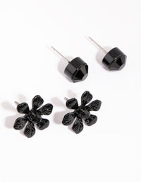 Black Diamante and Flower Stud Earring Set - link has visual effect only