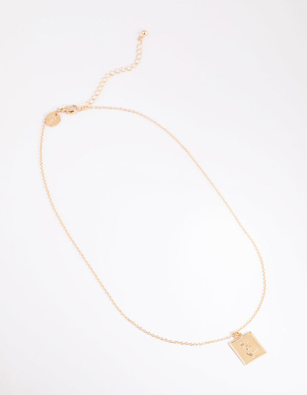 Gold Rose Square Pendant Necklace