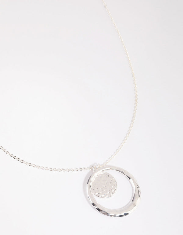 Silver Textured Coin Pendant Necklace