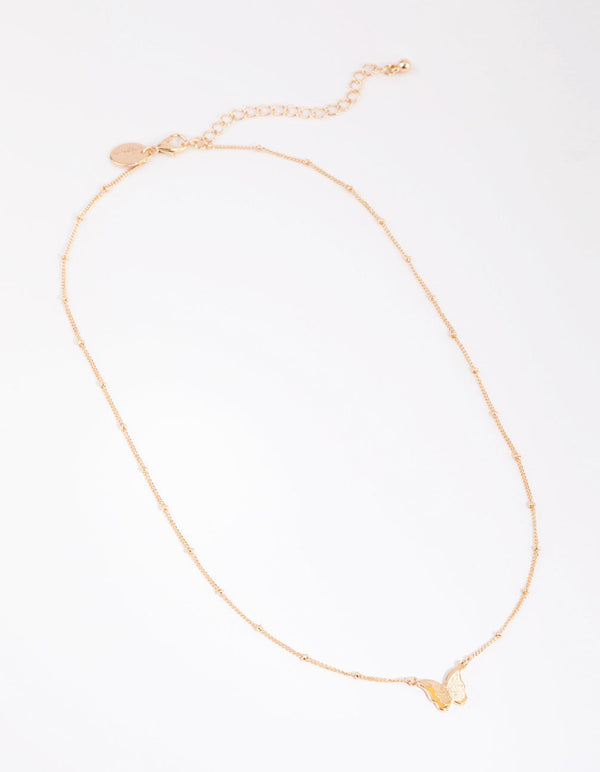 Gold Ball and Chain Butterfly Necklace
