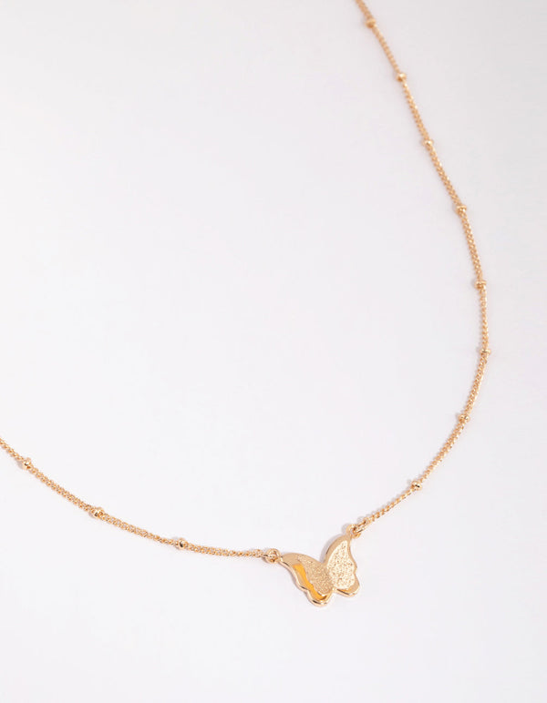 Gold Ball and Chain Butterfly Necklace