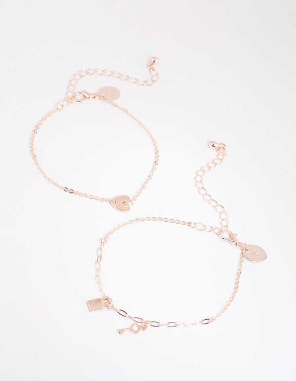 Rose Gold Love and Lock Bracelet Set