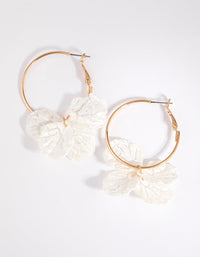 White Painted Leaf Hoop Earrings - link has visual effect only