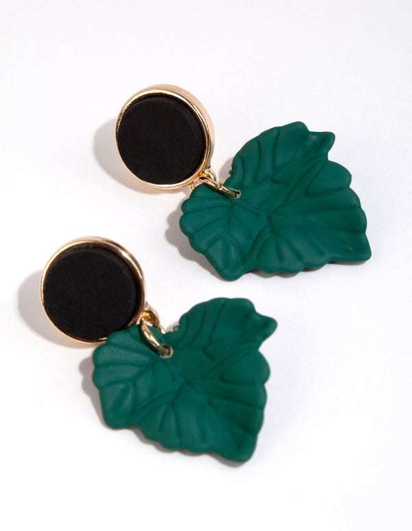 Matte Green Wide Leaf Drop Earrings