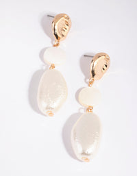 Gold Molten Bead and Shell Drop Earrings - link has visual effect only