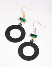 Green Diamante and Matte Black Open Circle Earrings - link has visual effect only