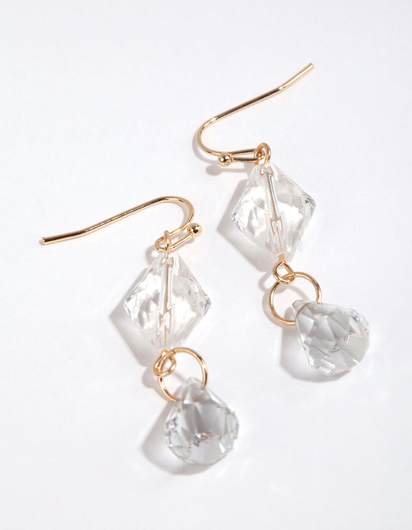 Clear Double Facet Bead Drop Earrings