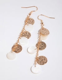 Gold Shell and Metal Disc Drop Earrings - link has visual effect only