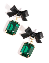Gold Emerald Cut Matte Bow Earrings - link has visual effect only