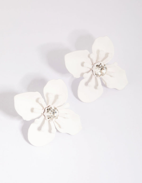 Matte White Flower Stud Earrings