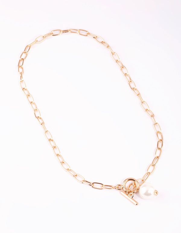 Gold Pearl Fob Pendant Necklace