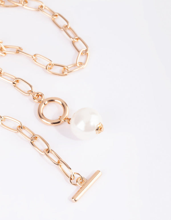 Gold Pearl Fob Pendant Necklace