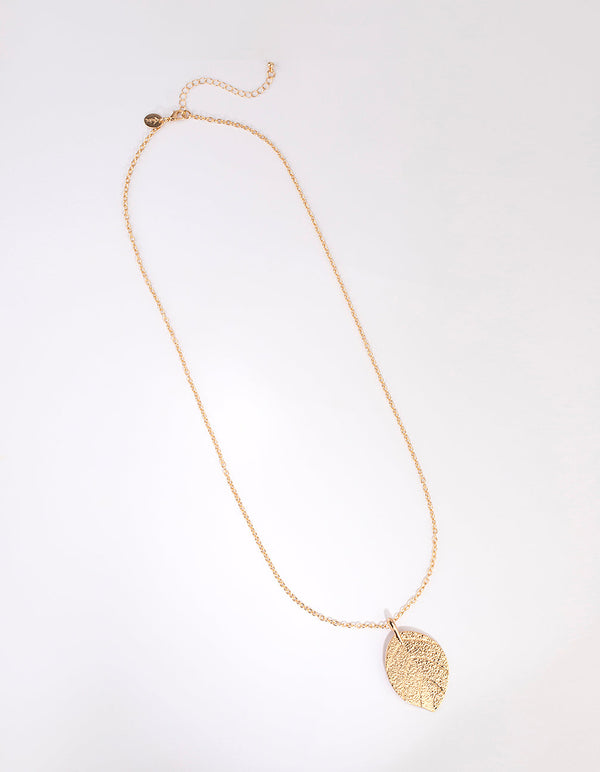 Gold Leaf Pendant Long Necklace