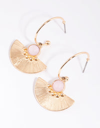 Gold and Pink Fan Open Hoop Earrings - link has visual effect only