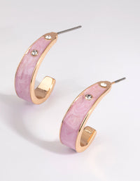 Gold and Pink Swirled Enamel Diamante Hoop Earrings - link has visual effect only