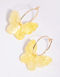 Gold and Yellow Acrylic Butterfly Hoop Earrings - link has visual effect only