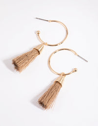 Gold Capped Tassel Open Hoop Earrings - link has visual effect only