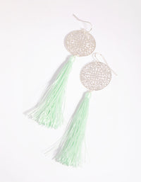 Silver Filigree Stamp and Mint Tassel Earrings - link has visual effect only