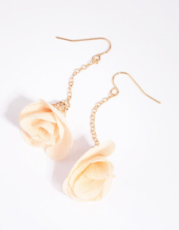 Gold and Cream Fabric Petal Earrings