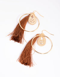 Gold Filigree and Tan Tassel Drop Earrings - link has visual effect only