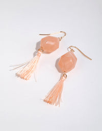 Blush Facet Bead and Tassel Drop Earrings - link has visual effect only