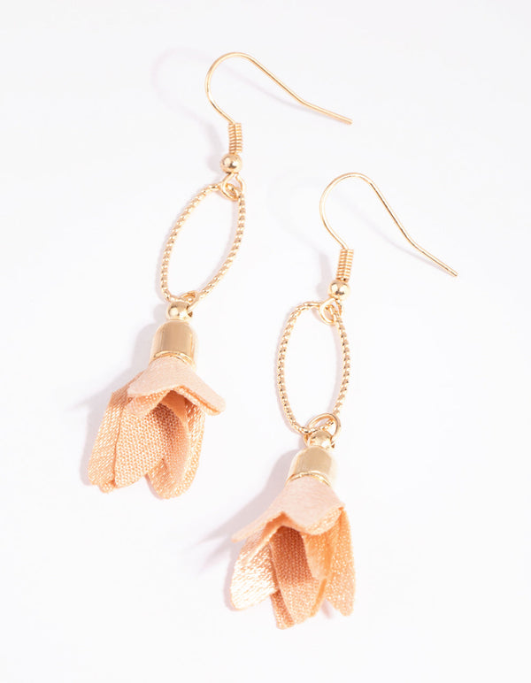 Gold and Blush Fabric Petal Earrings