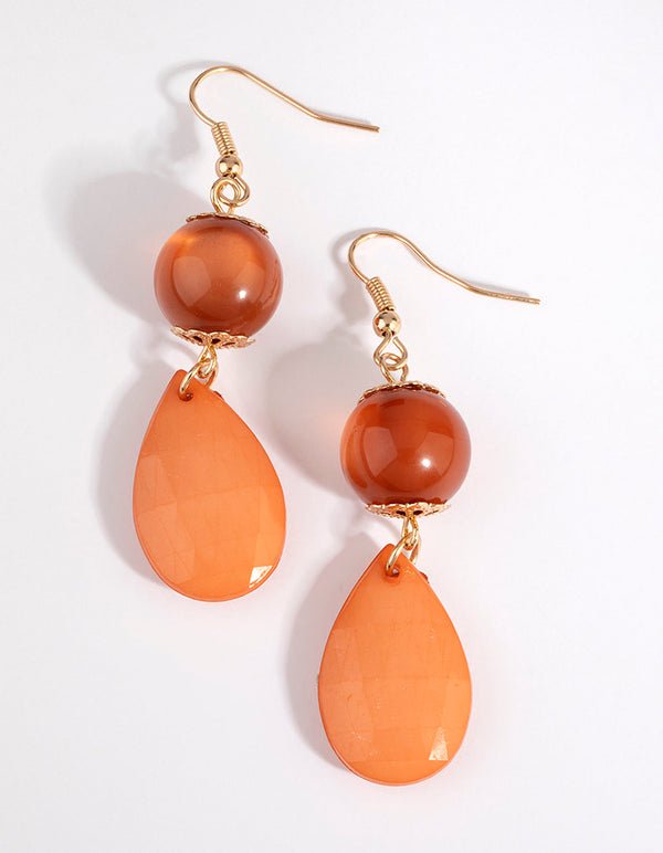 Brown Beaded Drop Earrings