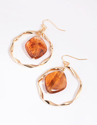 Gold Open Disc and Brown Bead Earrings - link has visual effect only
