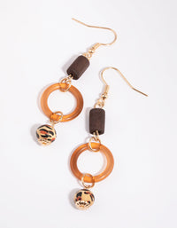 Brown Triple Bead Drop Earrings - link has visual effect only