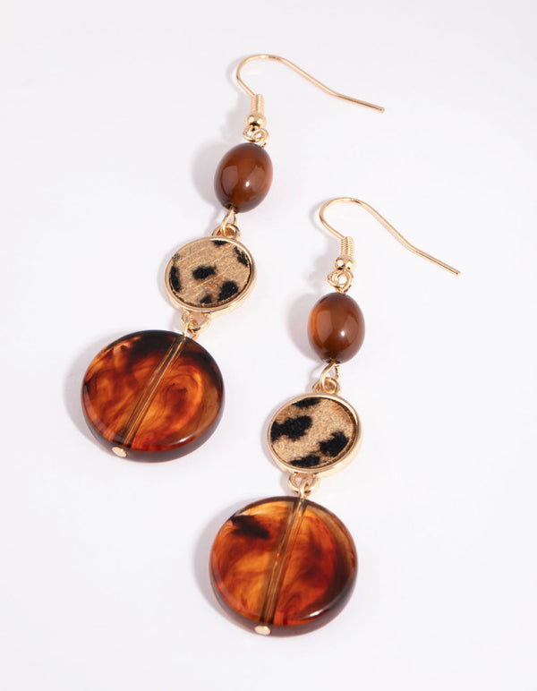 Gold Swirl and Animal Print Drop Earrings