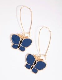 Gold and Navy Butterfly Fishhook Earrings - link has visual effect only
