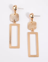 Gold Square and Shell Drop Earrings - link has visual effect only