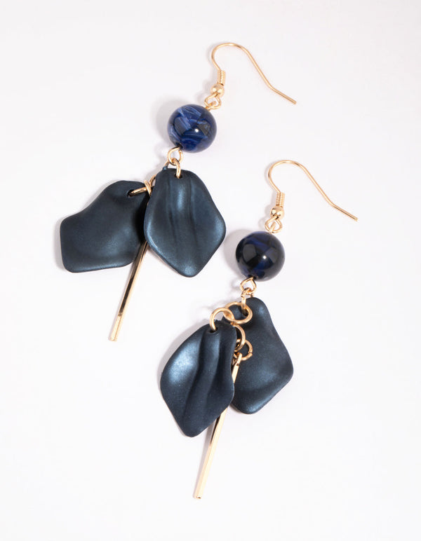 Gold and Navy Petal Drop Earrings