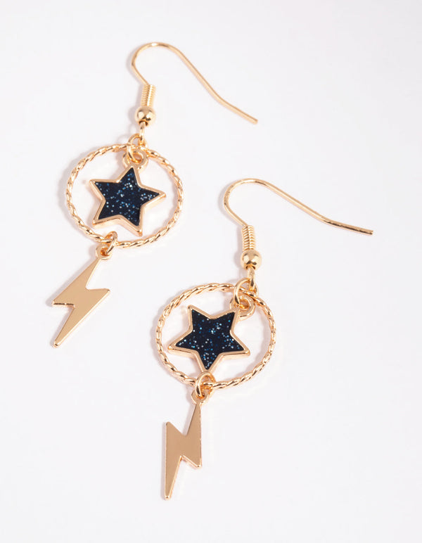 Gold Star and Lightning Bolt Earrings
